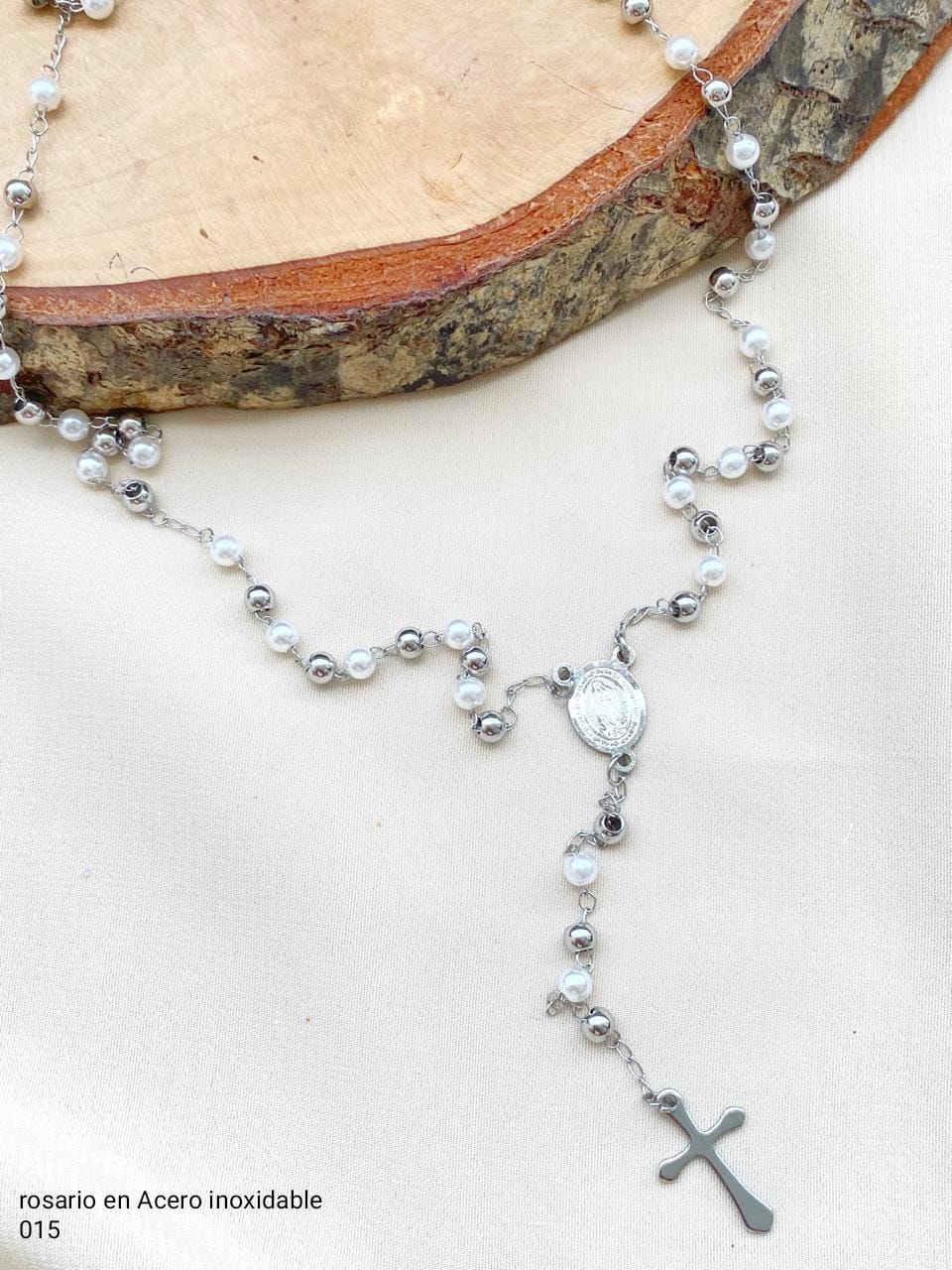 Rosario en Acero Plateado