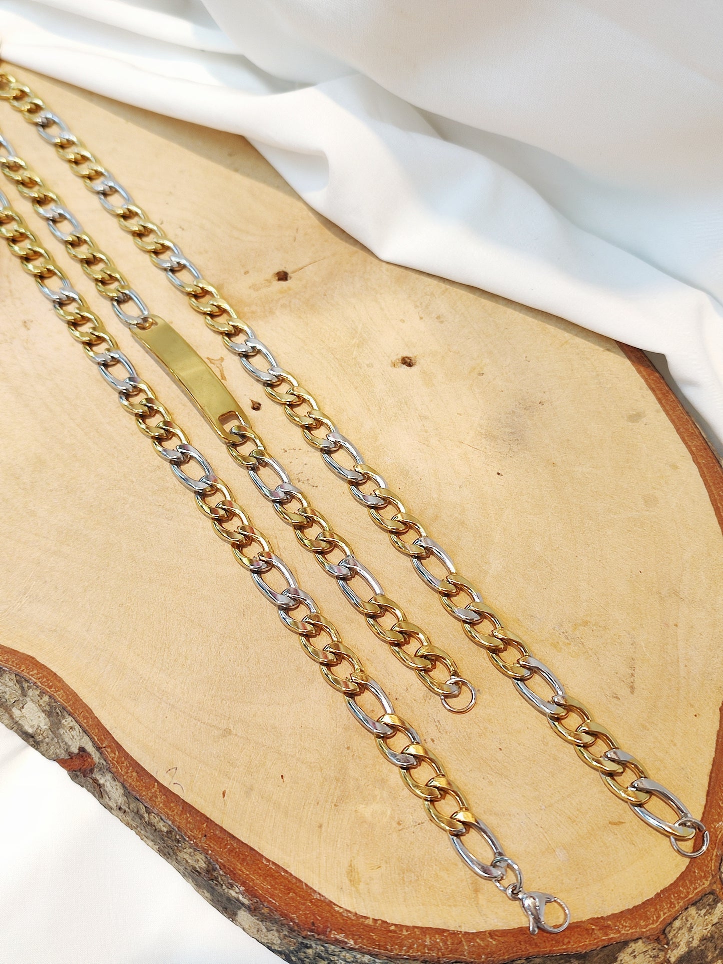 Set pulsera y cadena acero Bicolor