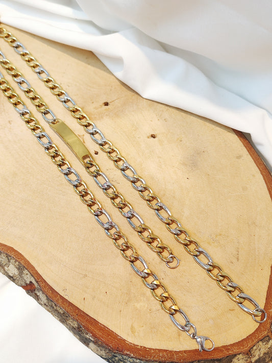 Set pulsera y cadena acero Bicolor