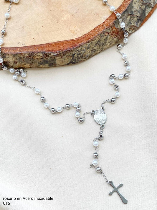 Rosario en Acero Plateado